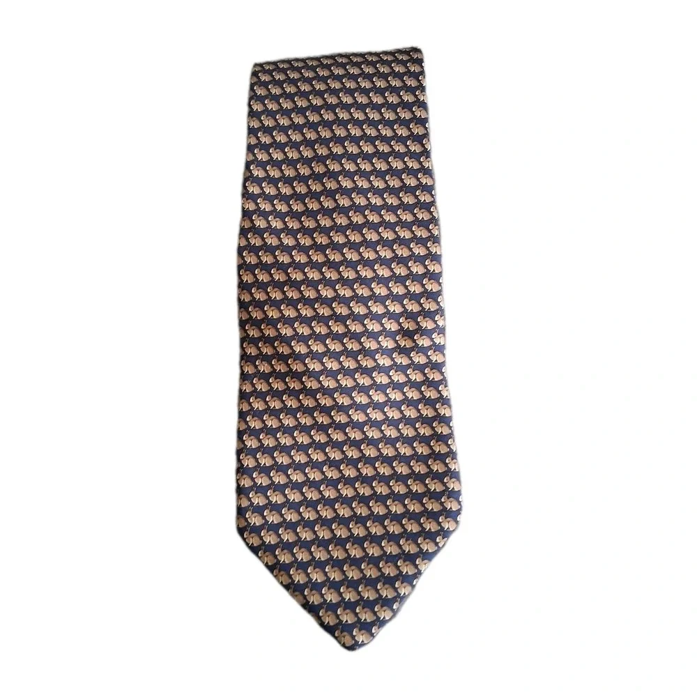 Brooks Brothers Basics Men's Silk Necktie Made in USA Blue Gold Rabbits Bunnies